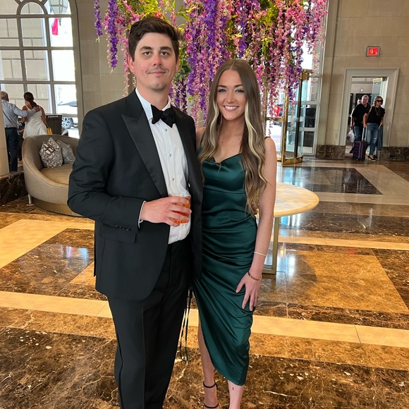 Green Satin High - Low Formal Dress- Emerald Green- Small - Picture 1 of 10